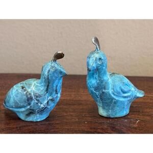 Turquoise Stone and Brads Mini Quail Bird Fetish Statues